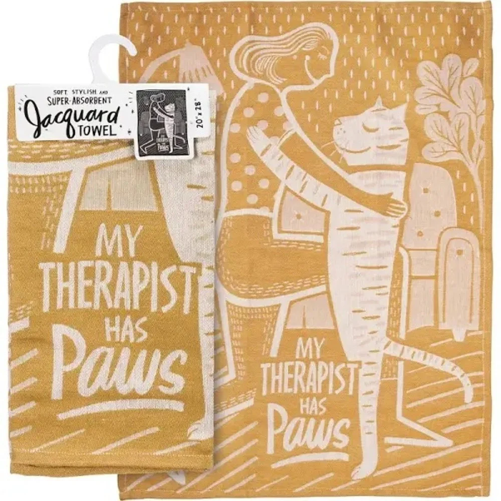 My Therapist Has Paws Cat Kitchen Dish Towel Primitives by Kathy New Gift Kitsch